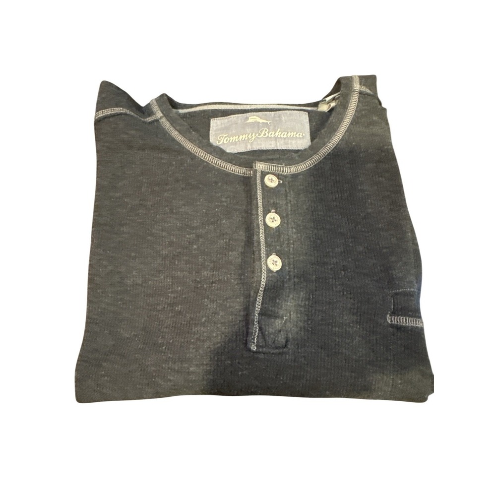 Tommy Bahama Mens XXXL Gray Waffle Knit Henley Long Sleeve Shirt Thermal Pocket